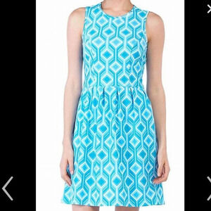 Jude Connally Rachel Trellis Teal Geometric Print Dress